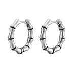 Bamboo Shaped Hoop Earrings for Men Women — Stainless Steel