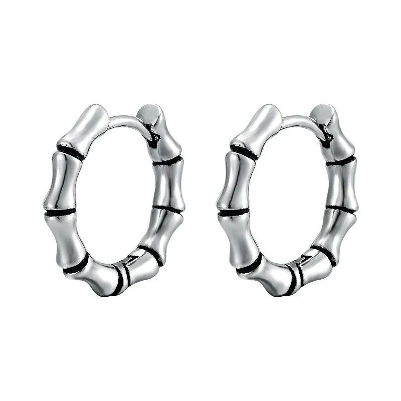 Bamboo Shaped Hoop Earrings for Men Women — Stainless Steel