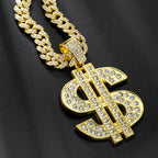 Fashion Hip Hop Dollar Pendant Necklace with 13mm Cuban Chain US Dollar Money Sign Necklaces Rap Rock Punk Jewelry For