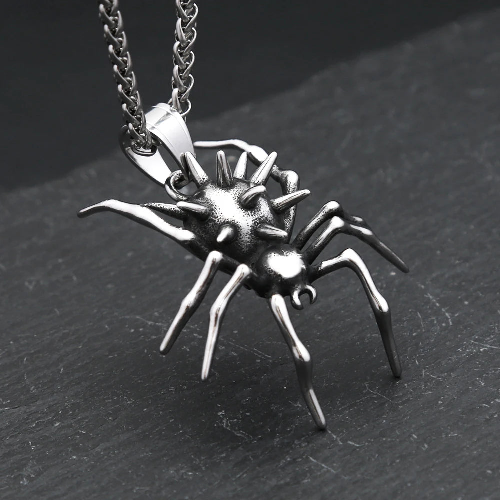 Gothic Vintage Stainless Steel Spider Pendant Fashion Punk Unique Animal Necklaces For Men Women Party Jewelry