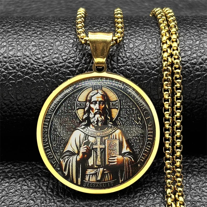 Seal of Seven Archangels Medal Stainless Steel Glass Necklace Seal of Solomon Talisman Necklace Protection Jewelry