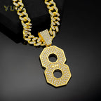 Lucky Number 8 Iced Out Cuban Pendant Necklace 13mm
