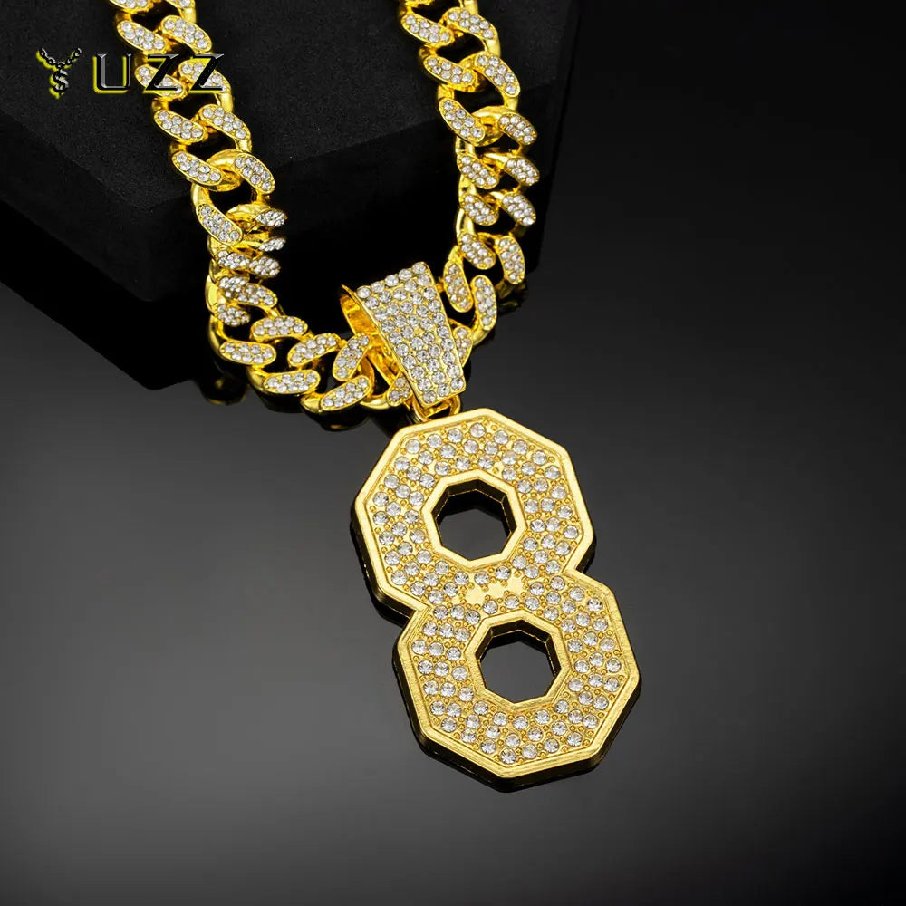Lucky Number 8 Iced Out Cuban Pendant Necklace 13mm