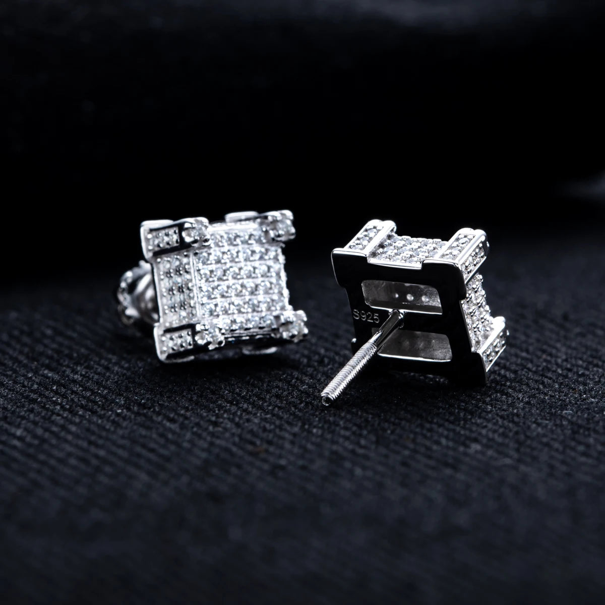 Iced Out Square Stud Earrings — 925 Silver