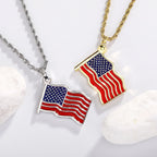 Gold US Flag Pendant Necklace Stainless Steel