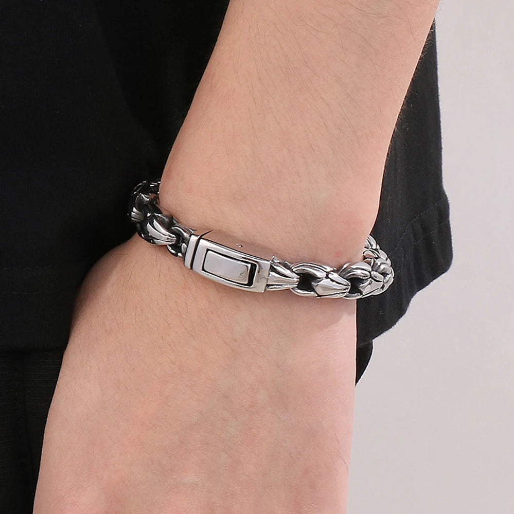 10MM Width Sunflower Seeds Style Chain Man Bracelet for Men Gold Color Polished Stainless Steel Male Bracelets Wrist