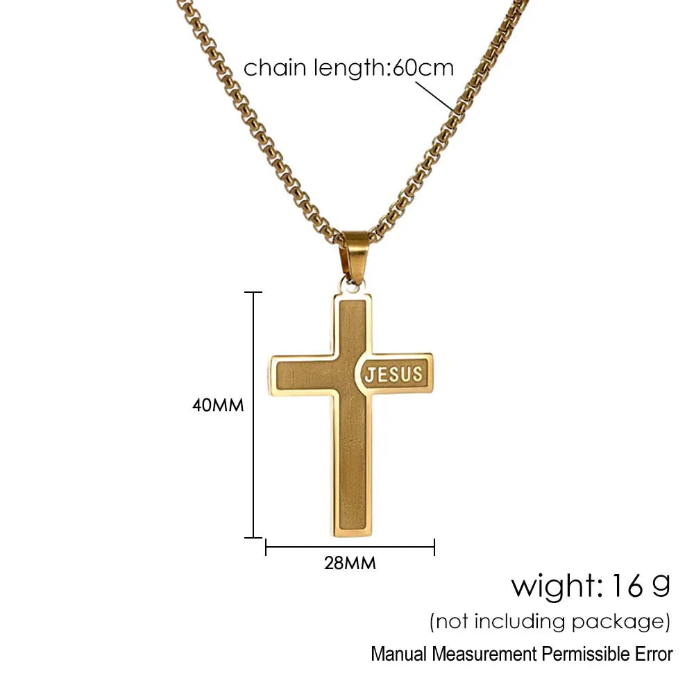 Gold Cross Jesus Pendant Necklace Titanium Steel