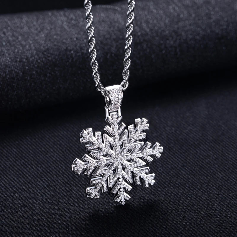 Iced Out Snowflake Pendant — 14K Gold