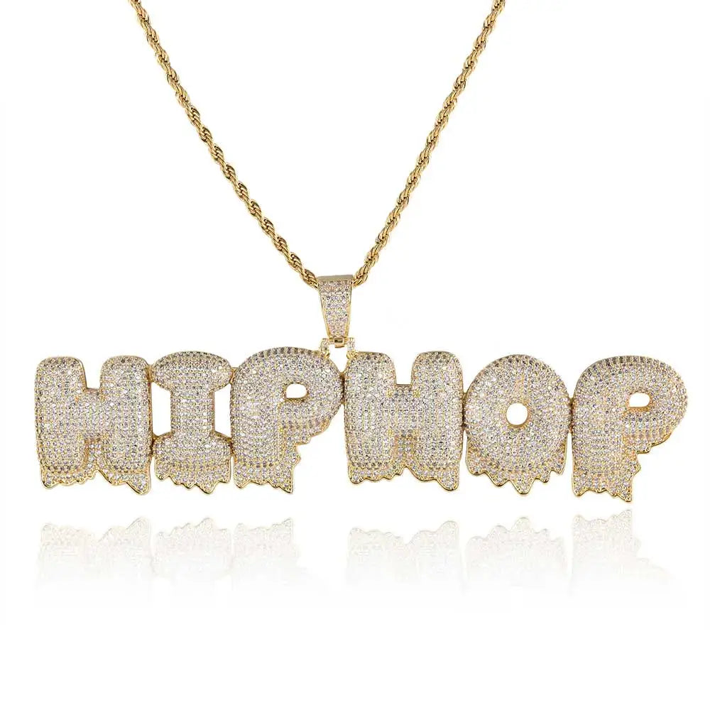 Iced Out Letter Pendant Necklace Stainless Steel