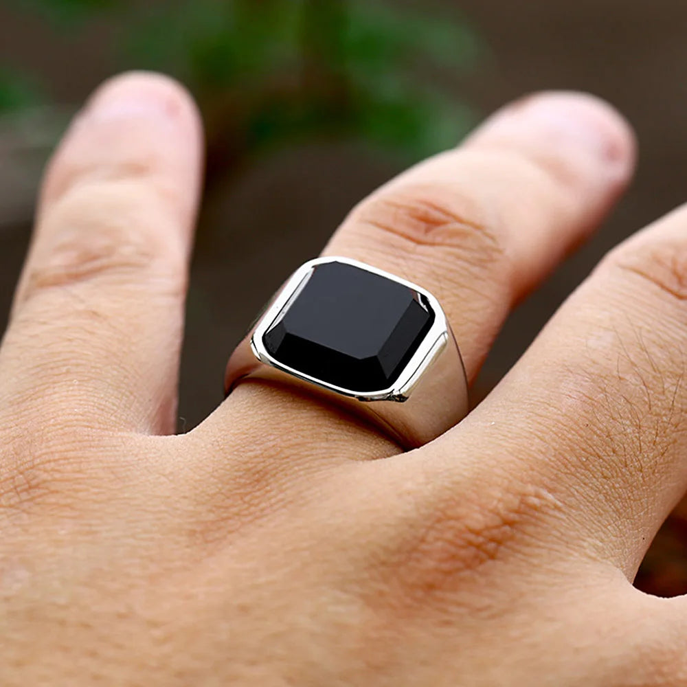 Iced Out Black Ring Zircon Agate Stone High Wedding