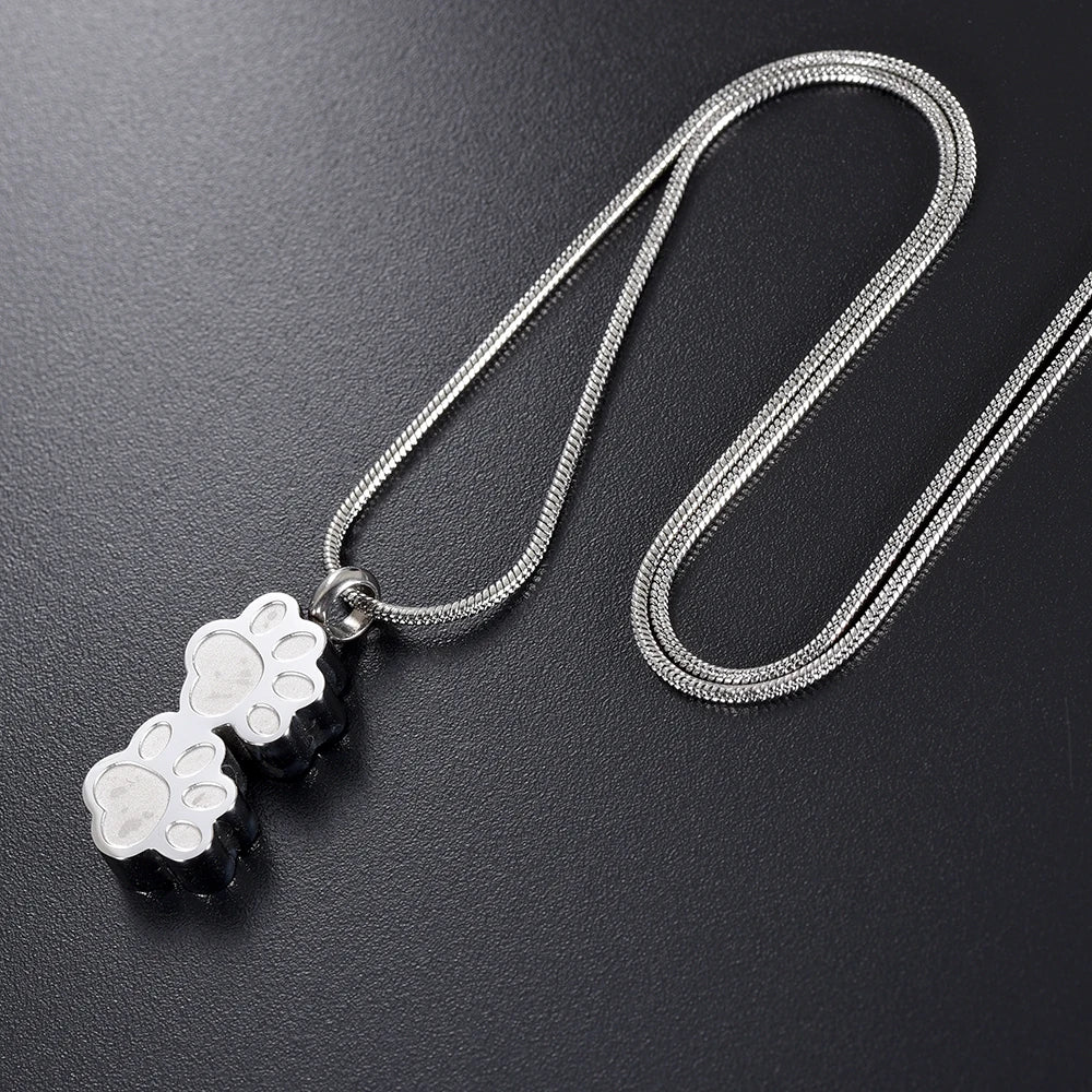 Double Paw Memorial Urn Necklace — Stainless Steel