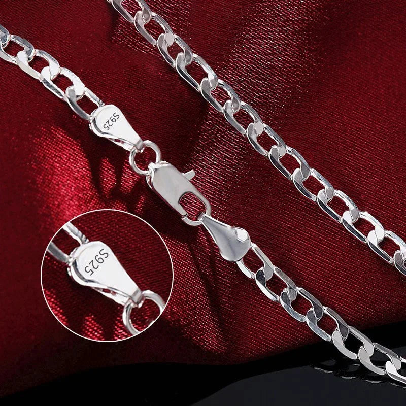 Men's 925 Sterling Silver Necklace 2/4/6/8/10/12MM 40-75cm Face Chain Necklace Lobster Clasp Men And Women Engagement