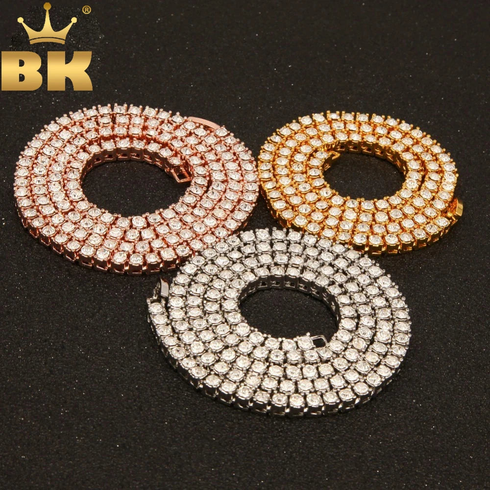 TBTK One Row Tennis Link Chain Choker Necklace Paved Bling Crystal Zircon Punk Style Man Luxury Hiphop Jewelry