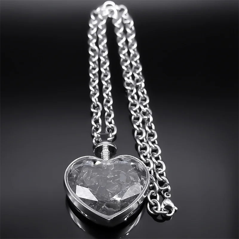 Gothic Heart Silver Pendant Punk Crystal Y2k Nzzz369-1