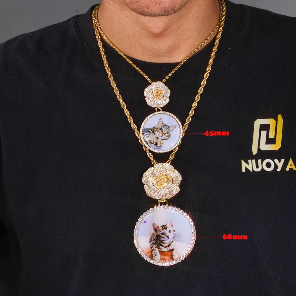 Statement Photo Pendant Necklace Rose Medallion