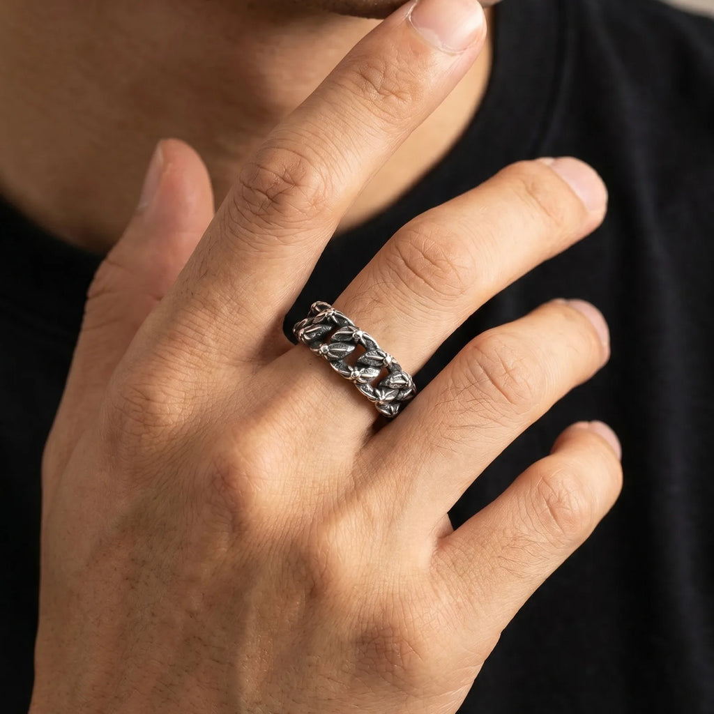 Fashion Unique Twist Chain Rings for Men Stainless Steel Geometric Pattern Chunky Ring Non-fading Vintage Finger Jewelry Gift