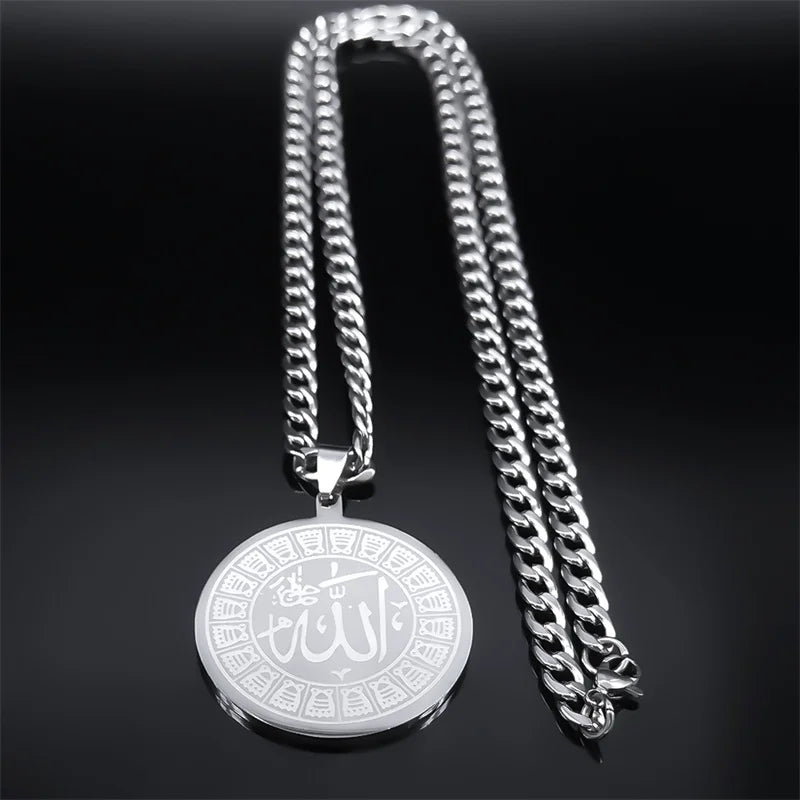 Arabic Allah Silver Round Necklace — Stainless Steel