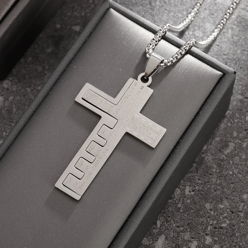 New Gold Color Crucifix Image Men\\'s Pendant Christ Miami Cuban Religious Necklace for Daily Wear Fashion Jewelry