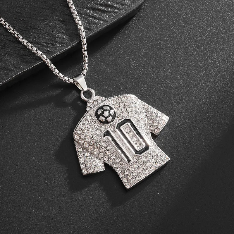 Full Zircon Pendant Necklace Hip Hop Cool Mumber 10 Super Soccer Star Fan Stainless Steel Clavicle Charming Jewelry Men