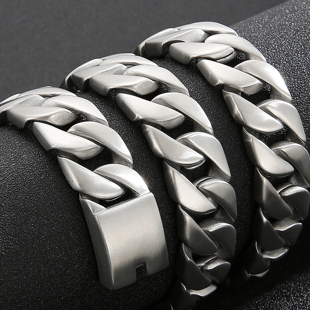 Mens Necklaces Brushed Gold Color Stainless Steel 20MM Wide Curb Chain Tight Cuban Link HipHop Neck Chains for Men