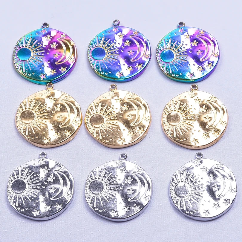 7Pcs No Fade Stainless Steel Wicca Moon Sun Egyptian Ankh Life Cross Pendant DIY Fatima Hand Turkish Evil Eye кулон Jewelry