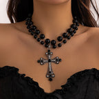 IngeSight.Z Trendy Goth Large Cross Pendant Necklace Elegant Charming Imitation Pearl Woman Choker Y2K Neck Jewelry