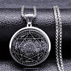 Seal of Seven Archangels Medal Stainless Steel Glass Necklace Seal of Solomon Talisman Necklace Protection Jewelry