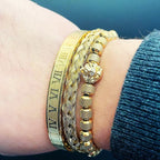 Lion Head Beaded Bangle Bracelet Set — Stainless Steel