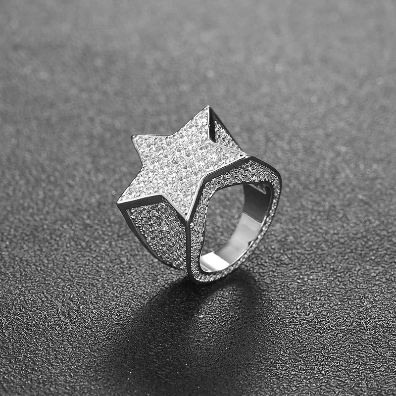 Hip Hop Star Rings for Men Women Diamond Cuban Ring Rapper Party 18K Gold Plated Fine Jewelry Gifts for Men Gilrs Boys