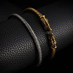 Classic Animal Viking Double Wolf Head Adjustable Bracelet Men Stainless Steel Bracelet Fashion Double Snake Heads