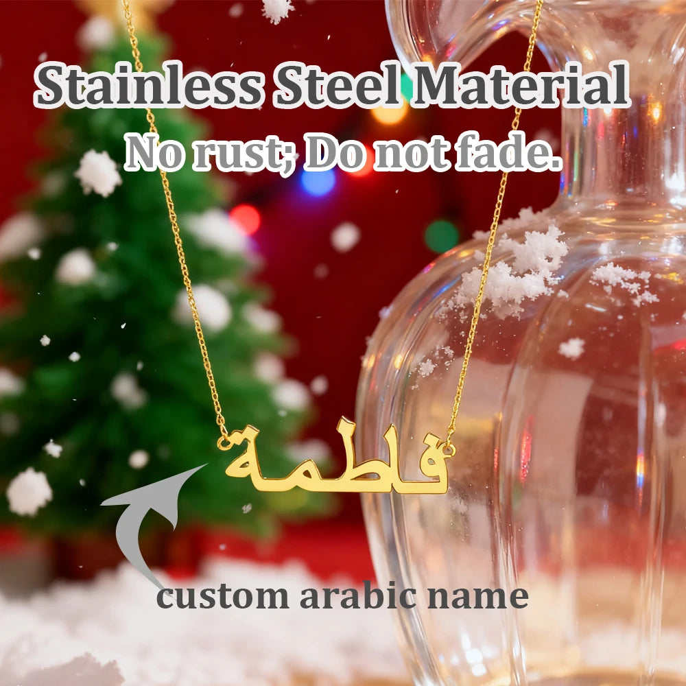 Personalized Arabic Name Necklace for Women Men Custom Arabic Stainless Steel Pendant Jewelry Customized Necklace Box