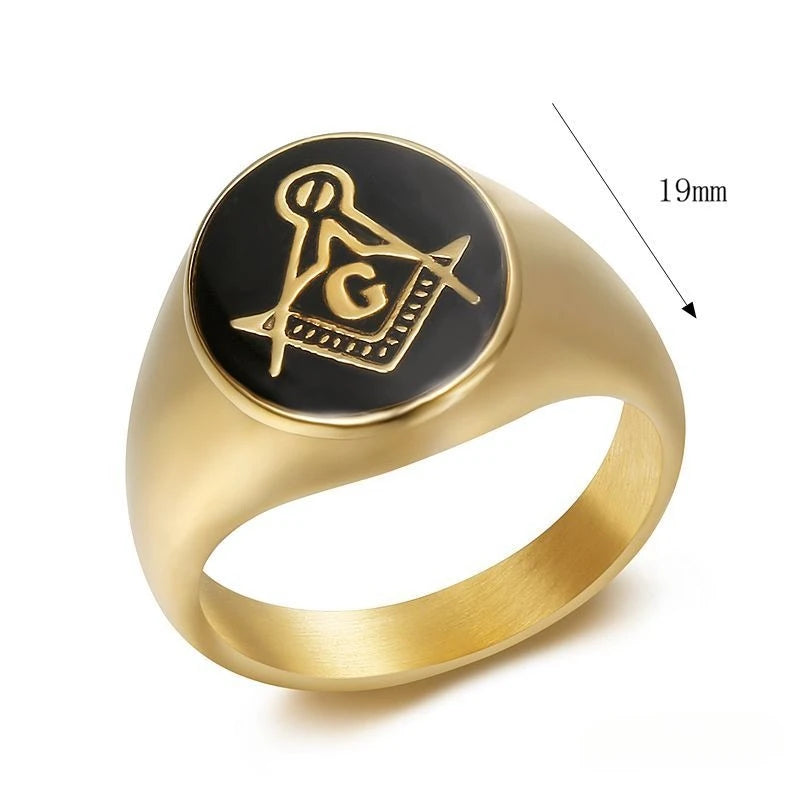 Geometric Black Glue Masonic AG Rings Stainless Steel Men Personalized Fashion Ring Charm Jewelry
