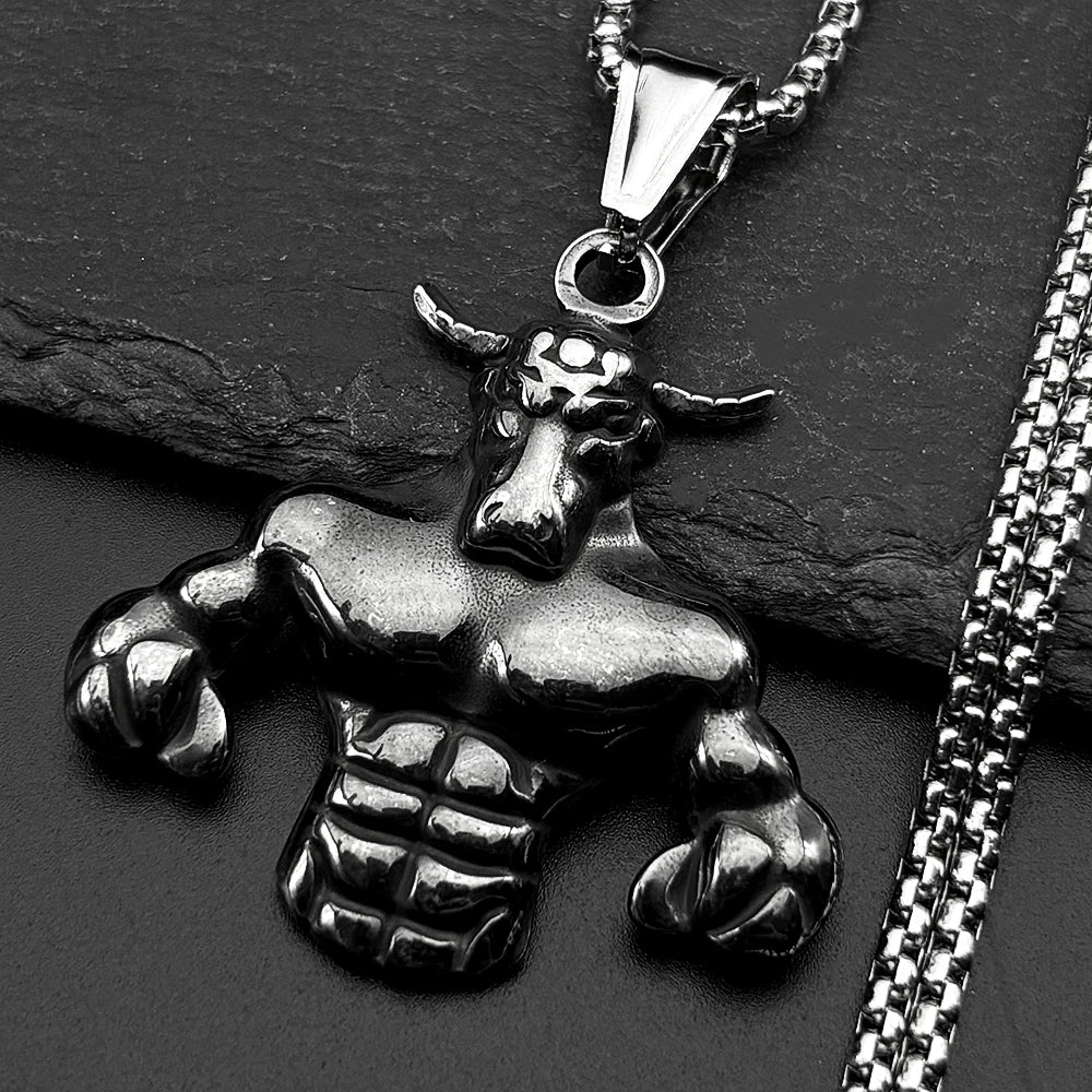 Bull Head Gold Pendant Muscle Fitness Power Punk