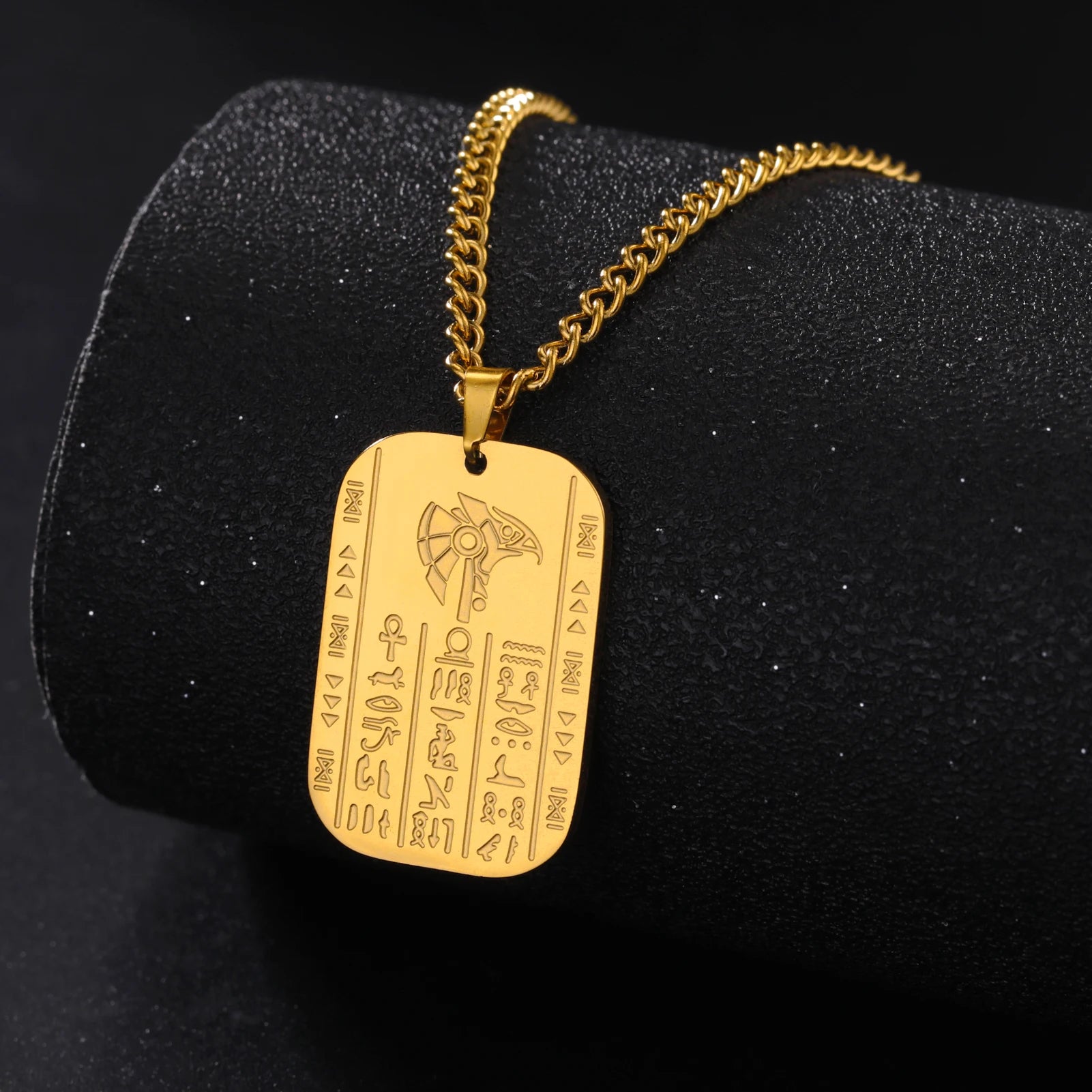 LIKGREAT Ancient Egyptian Mythology Goddess Necklace for Men Eye of Horus Egypt Death Protection Amulets Stainless