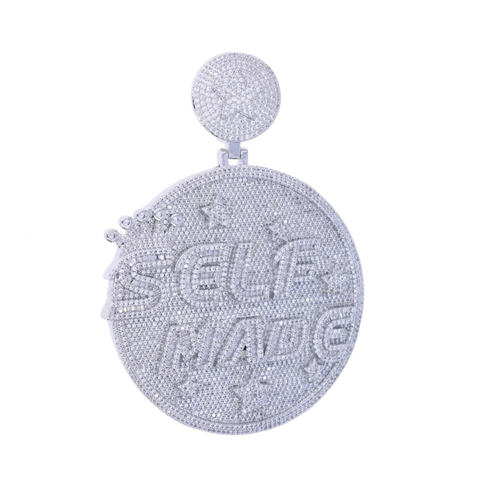 Iced Out Self Made Pendant Necklace Big Silver Color Cubic Zirconia CZ Heavy Chunky Letter Round Star Charm Hip Hop