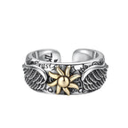 Retro Sun Wings Graffiti Ring for Men — Adjustable, Silver-Tone