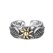 Retro Sun Wings Graffiti Ring for Men — Adjustable, Silver-Tone
