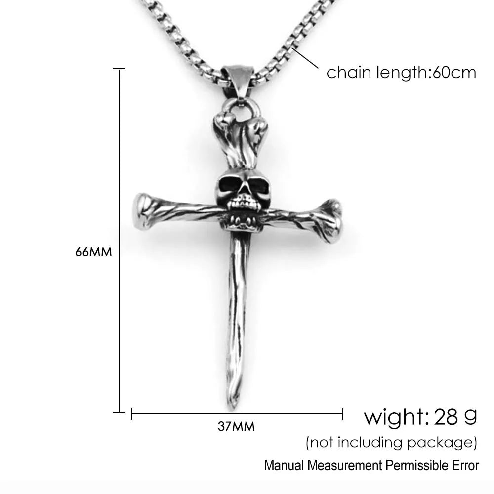 Silver Cross Skull Pendant Necklace Vintage