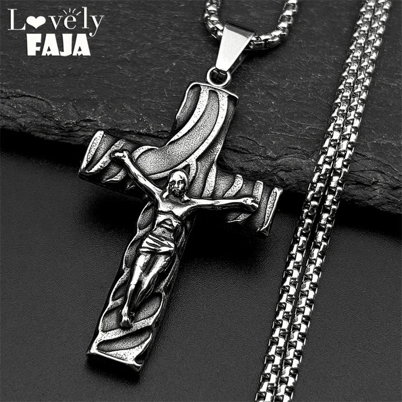 Cross Jesus Christ Silver Pendant Retro Crucifix