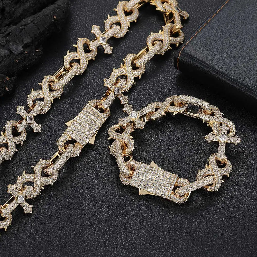 Gold Cross Infinity Cuban Chain Necklace 18MM
