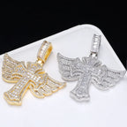 Cross Angel Wings Pendant Necklace Iced Out