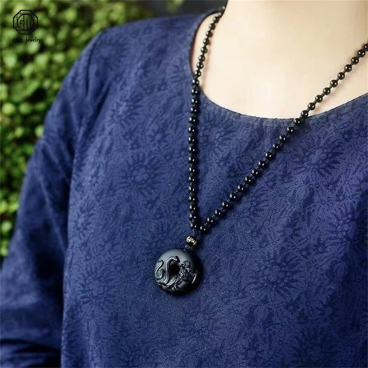 Natural Black Obsidian Xuanwu Tortoise Snake Pendant Five Elements Water Element Feng Shui Amulet Unisex Men Women Necklace