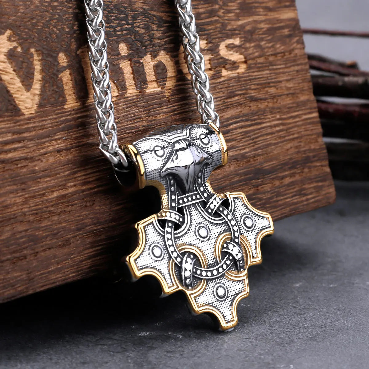 Vintage Viking Odin Raven Mjolnir Thor's Hammer Necklace Men Stainless Steel Hip Hop Biker Amulet Pendant Necklace Gift