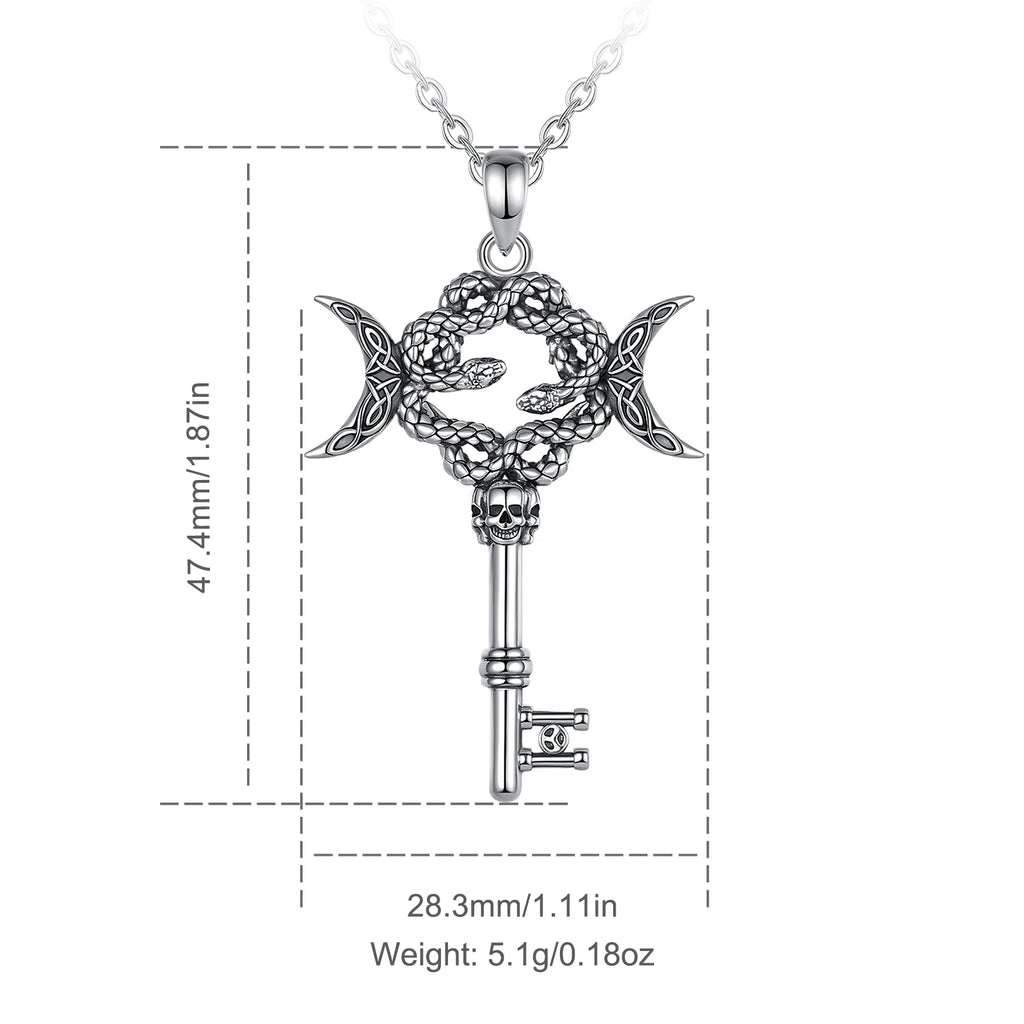 AEONSLOVE Silver Hecate Snake Key Necklace Triple Moon Goddess Pendant Witch Amulet Spiritual Jewelry for Women
