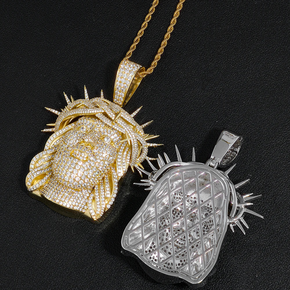 Silver Cross Jesus Pendant Necklace Iced Out