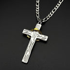 Hip Hop Two-Tone Crown of Thorns Jesus Cross Pendant Necklace for Men Stainless Steel Gold Silver Color Crucifix Chain Jewelry