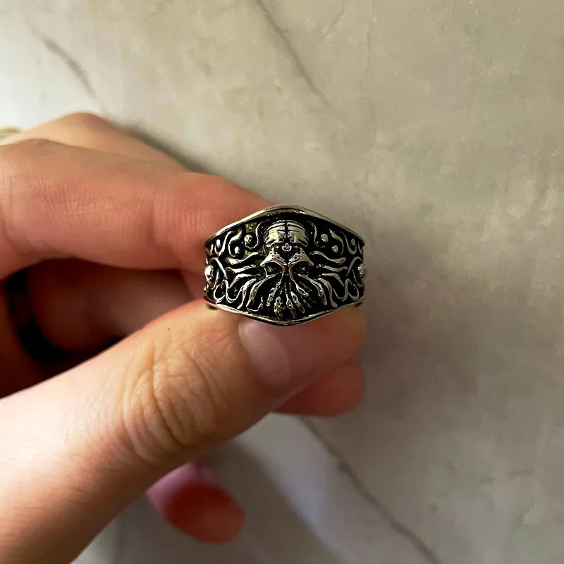 Retro Cthulhu Ring For Men Silver Color Punk Gothic Rock Hiphop Ring Designer Jewelry Biker Accessories Creative Gift