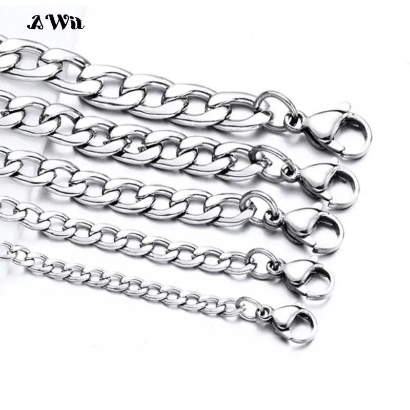 AWit Punk Size 2-7mm Mens Curb Cuban Link Chain Stainless Steel Necklace Women Silver Color Male Jewelry Gifts For Hiphop Boy