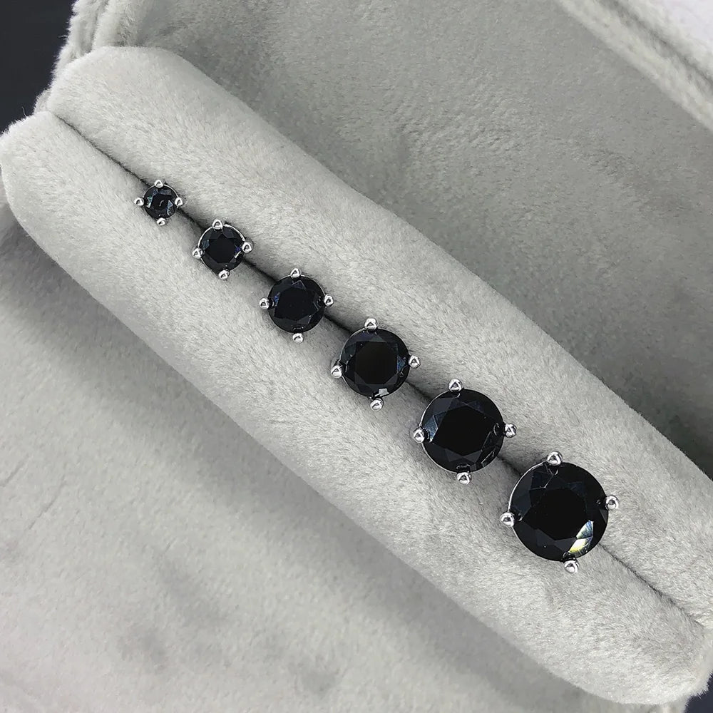Punk Fashionable Black Stone Crystal Stud Earrings 3/4/5/6/7/8MM Gorgeous Zircon Earing for Women Men Fashion Hippie Jewelry