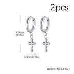 Punk Gothic Thorn Cross Pendant Hoop Earrings, Cool Hip Hop Stainless Steel Drop Earrings, Fashion Daily Party Jewelry